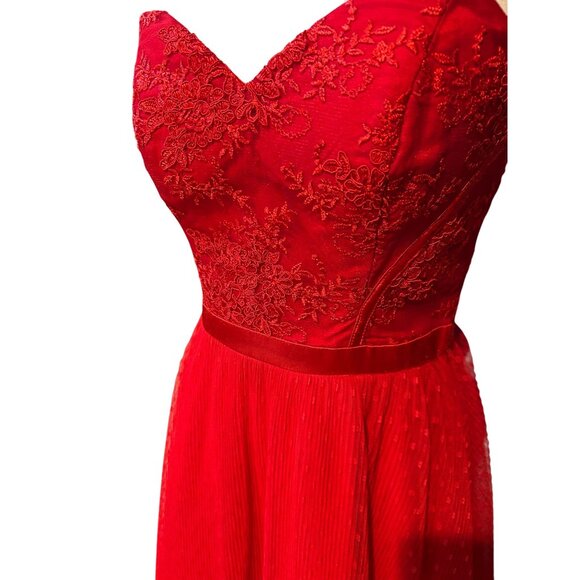 Bariano Red Strapless Dress with Dotted Tulle and Lace Black Label US Sz 4/Austr - Picture 2 of 6